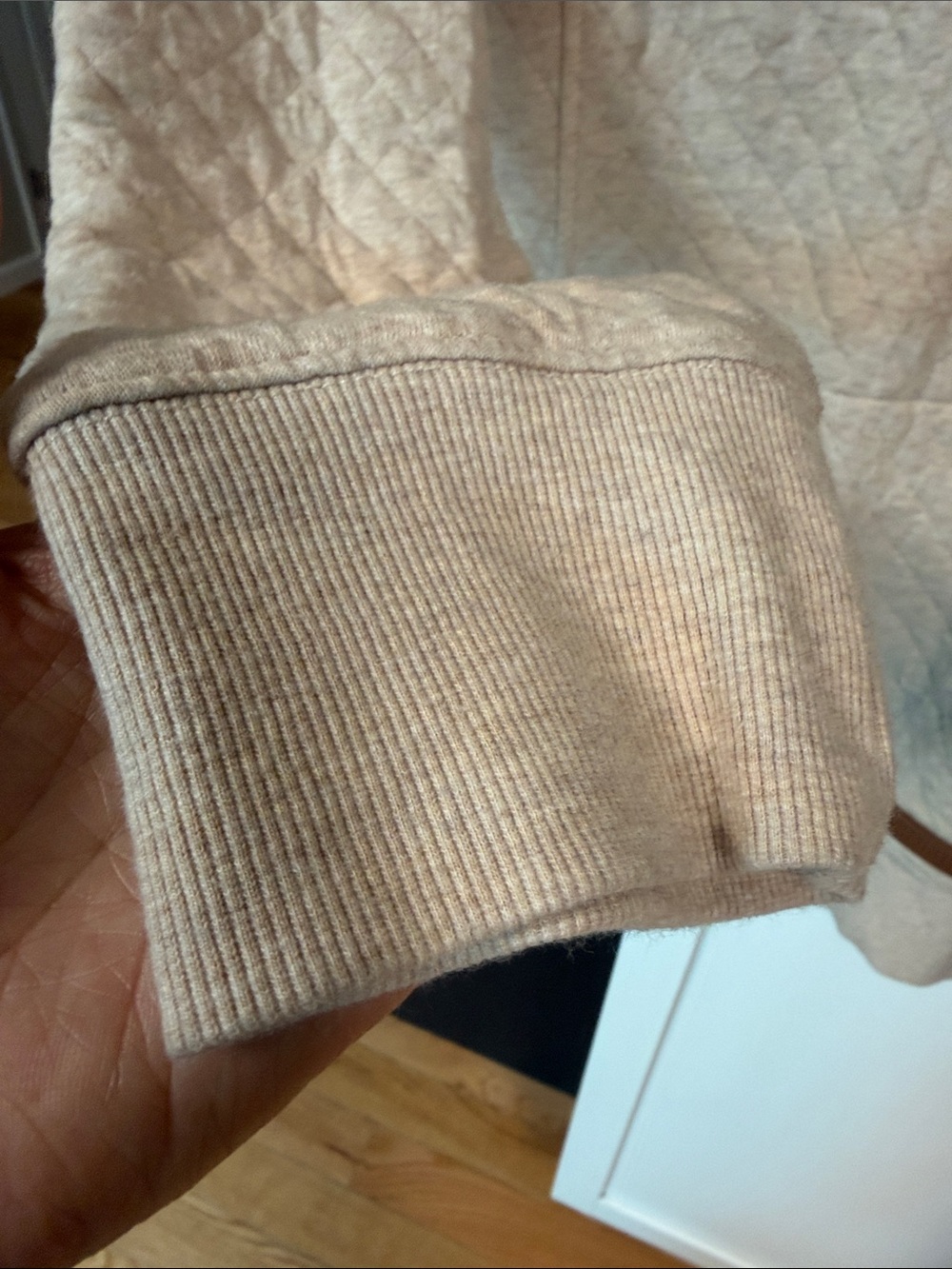 MarleyLilly Quilted Half-Zip Pullover Hoodie in Light Beige - Picture 5 of 8